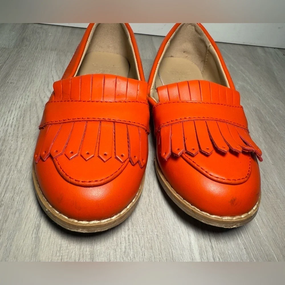 Janie‎ and Jack Orange Leather Tassel Loafer Shoes Kids Size 9